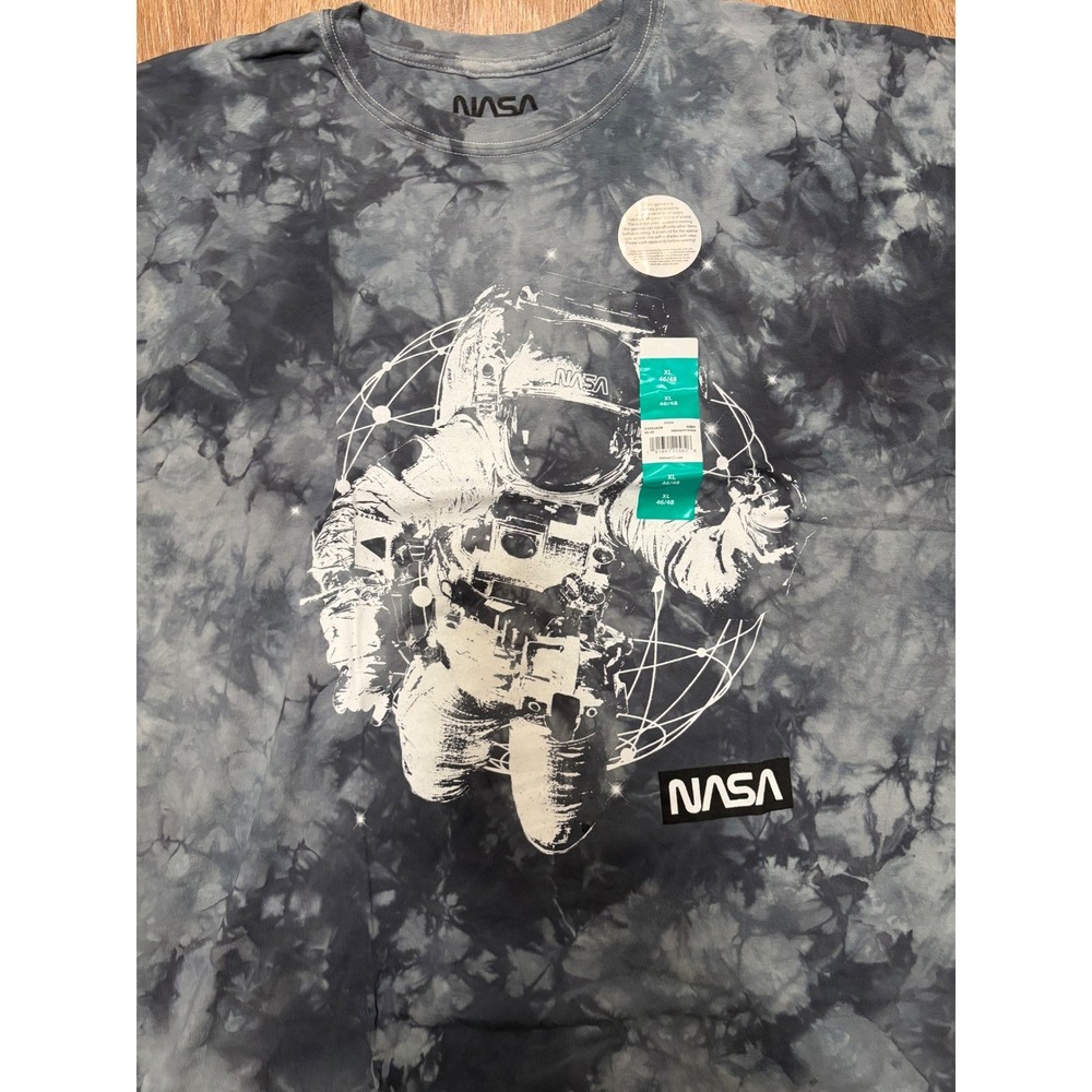 NASA Mens XL Astronaut Graphic Tie Dye T-Shirt Grey Charcoal Space‎ Tee NWT